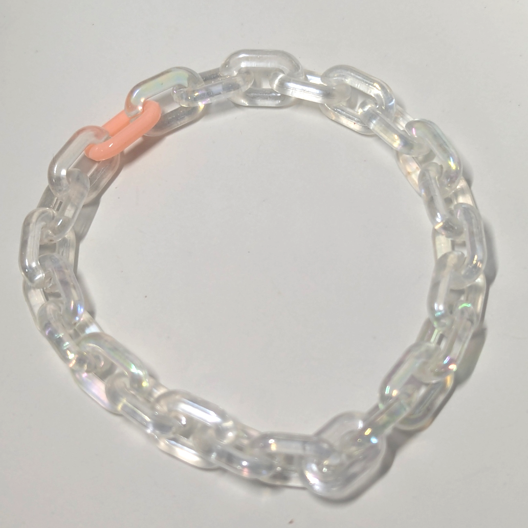Iridescent Chain Link Bracelet – Clear with Peach Accent (Recycled Acrylic)