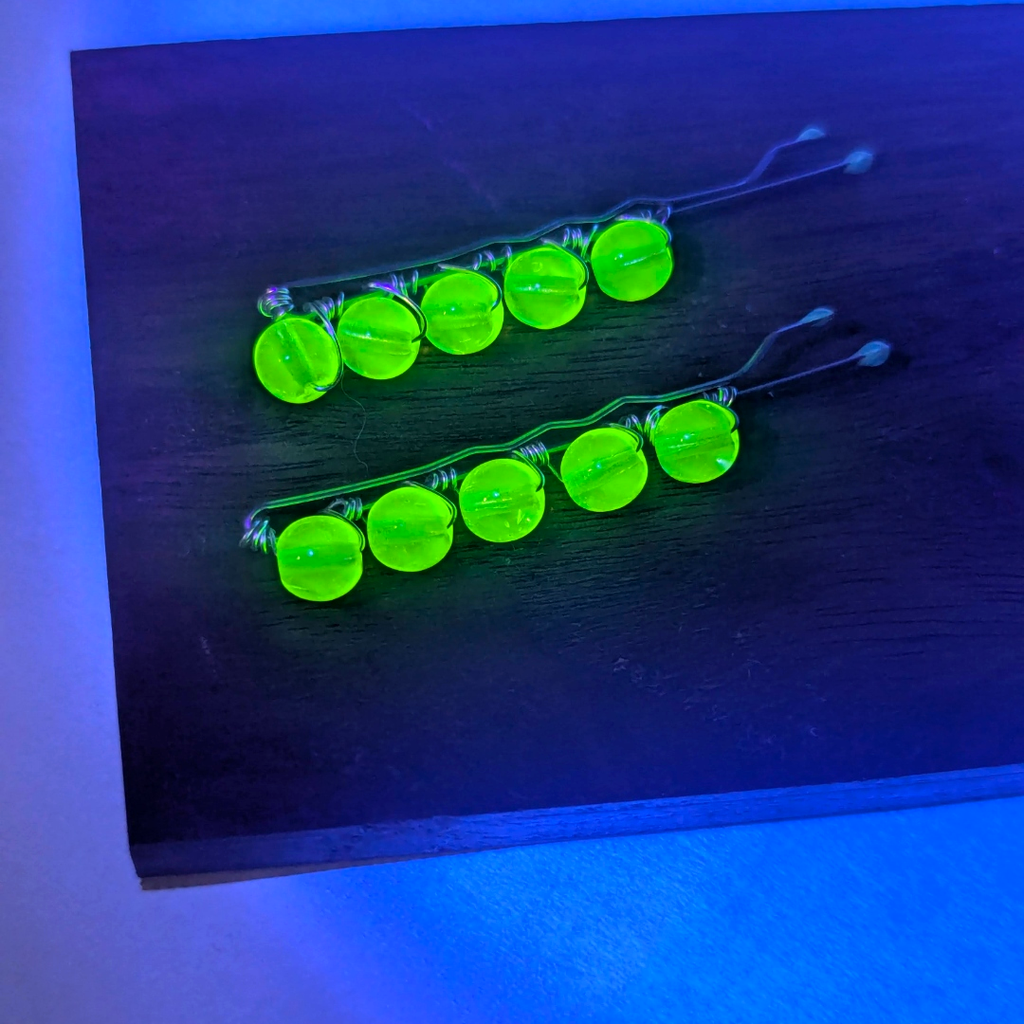 UV Reactive Uranium Glass Bobby Pins – Glowing 2" Hair Pins (Set of 2)