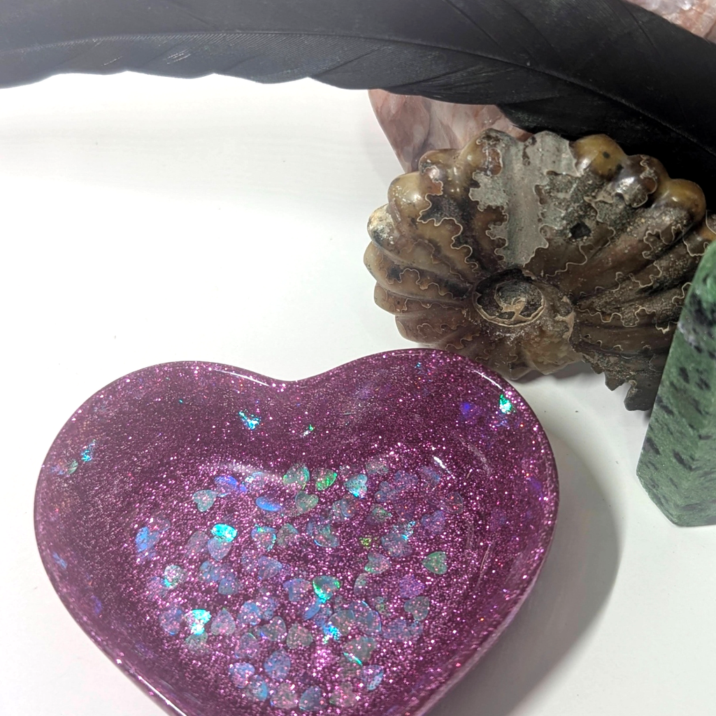 Pink Glitter Heart Resin Altar Bowl