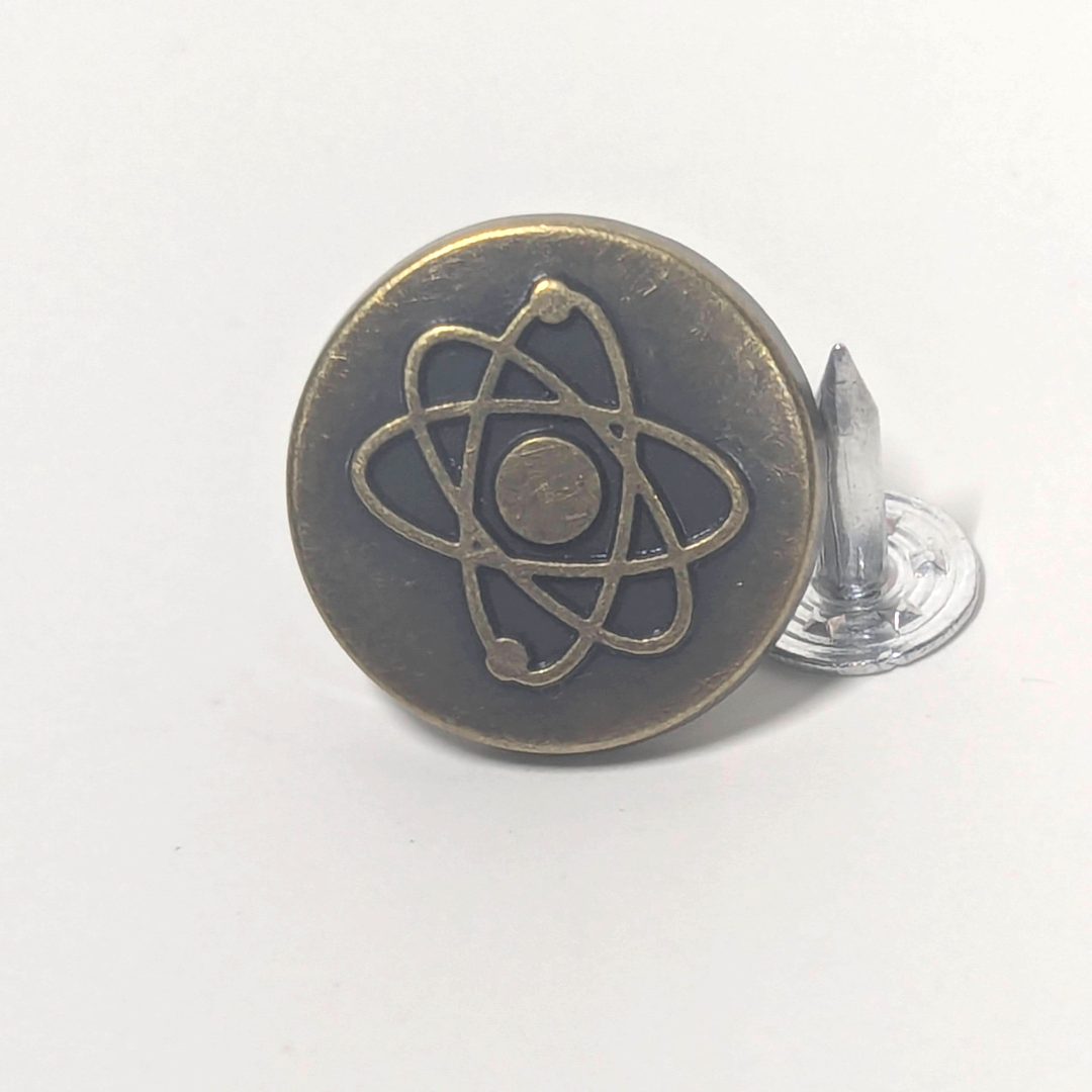 Atom Denim Buttons – Custom Metal Button Set (Silver or Bronze, Set of 8)