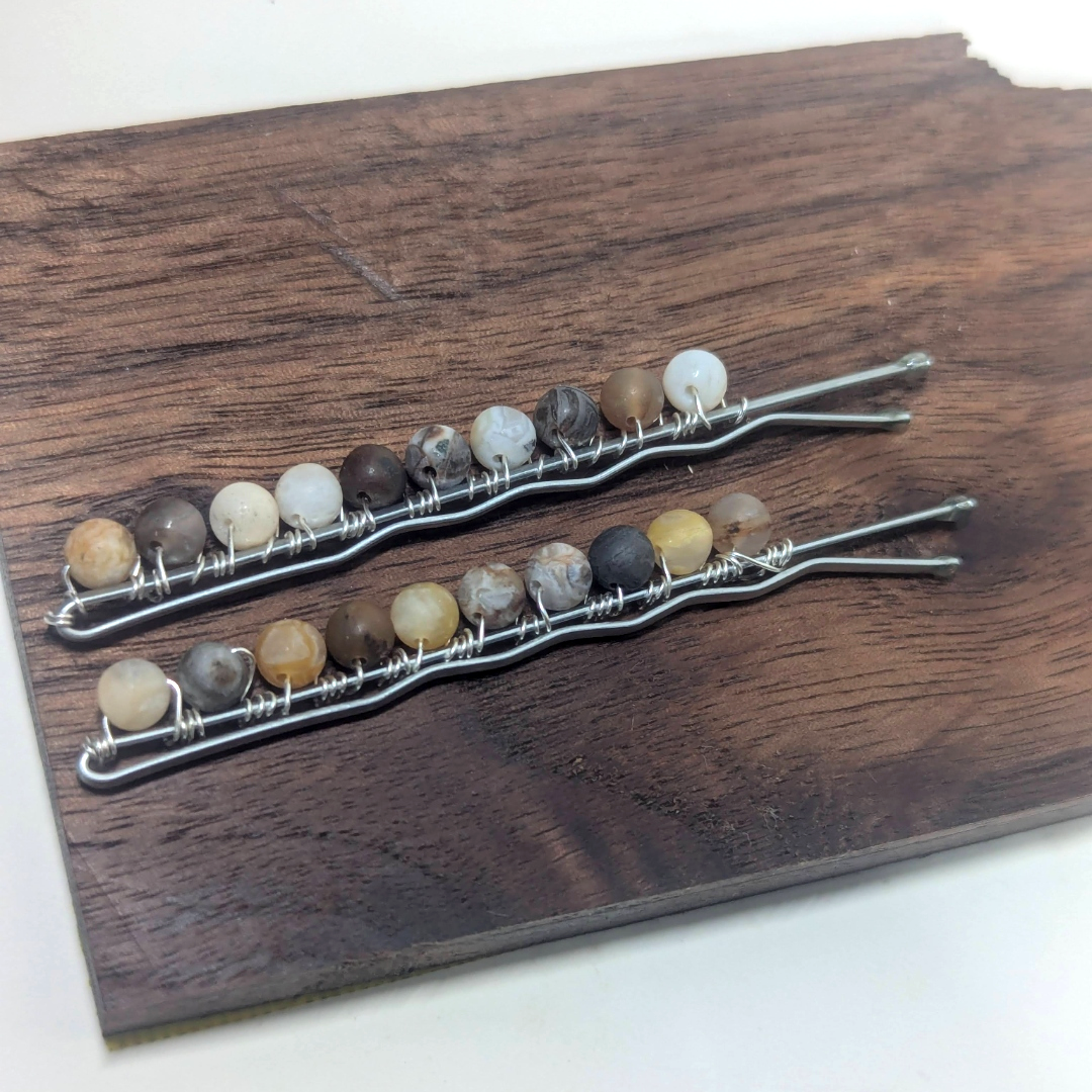 Indian Agate Bobby Pins – Earthy 2.5" Gemstone Hair Pins (Set of 2)