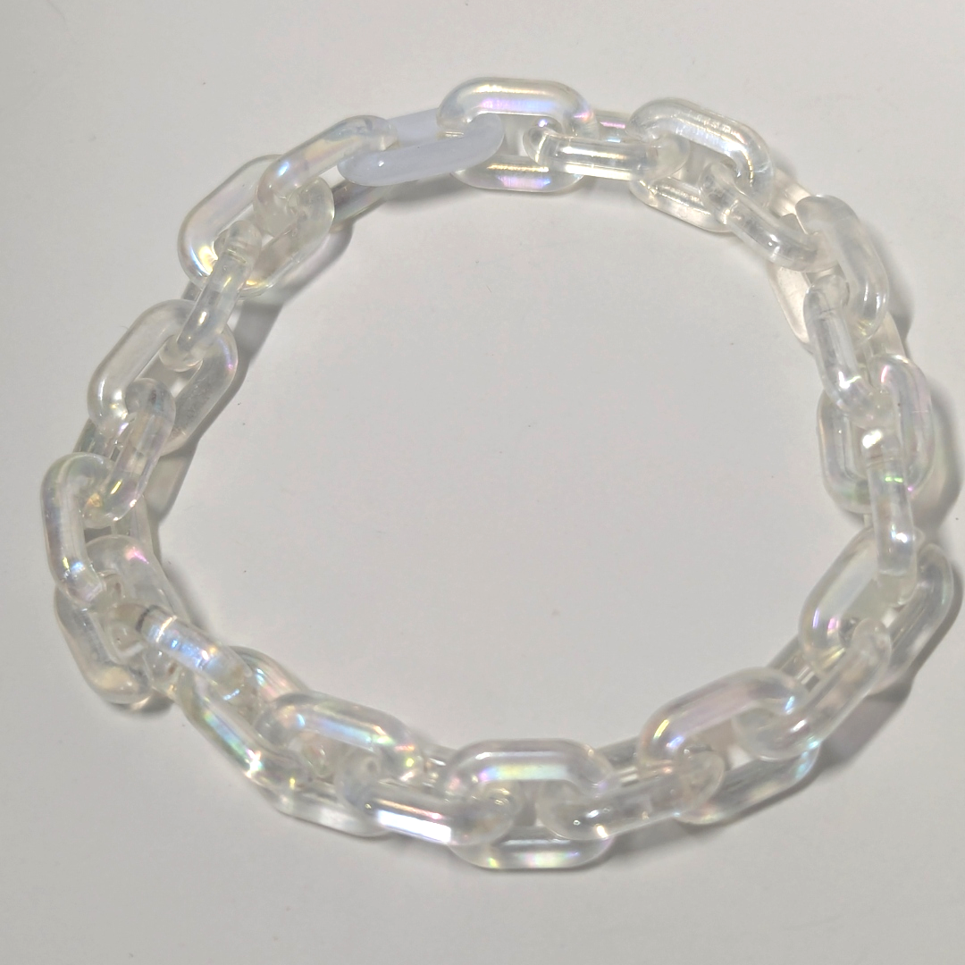 Iridescent Chain Link Bracelet – Clear with White Accent (Recycled Acrylic)