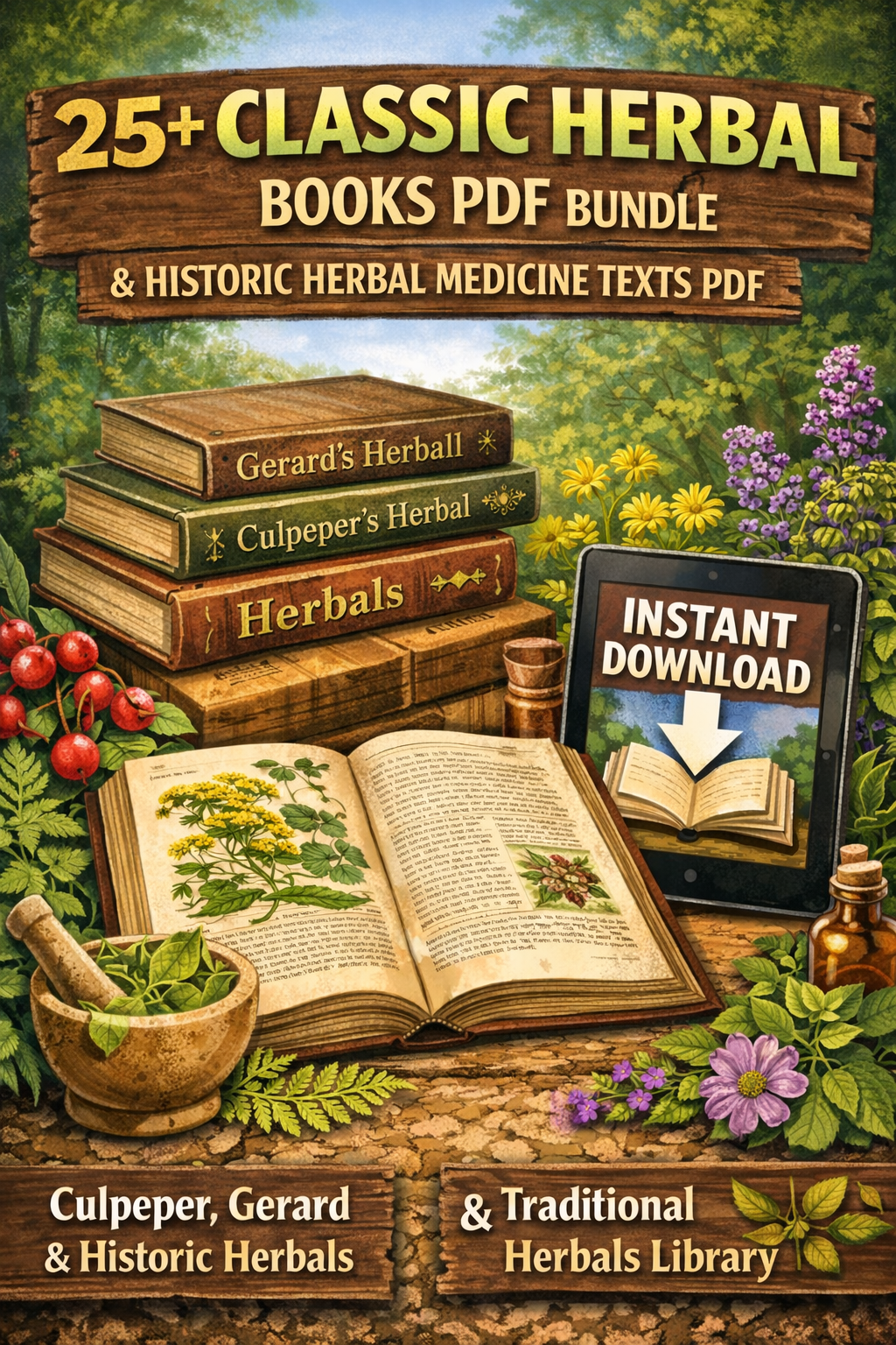 25+ Classic Herbal Books PDF Bundle | Culpeper, Gerard & Historic Herbal Medicine Texts | Traditional Herbals Library | Instant Download