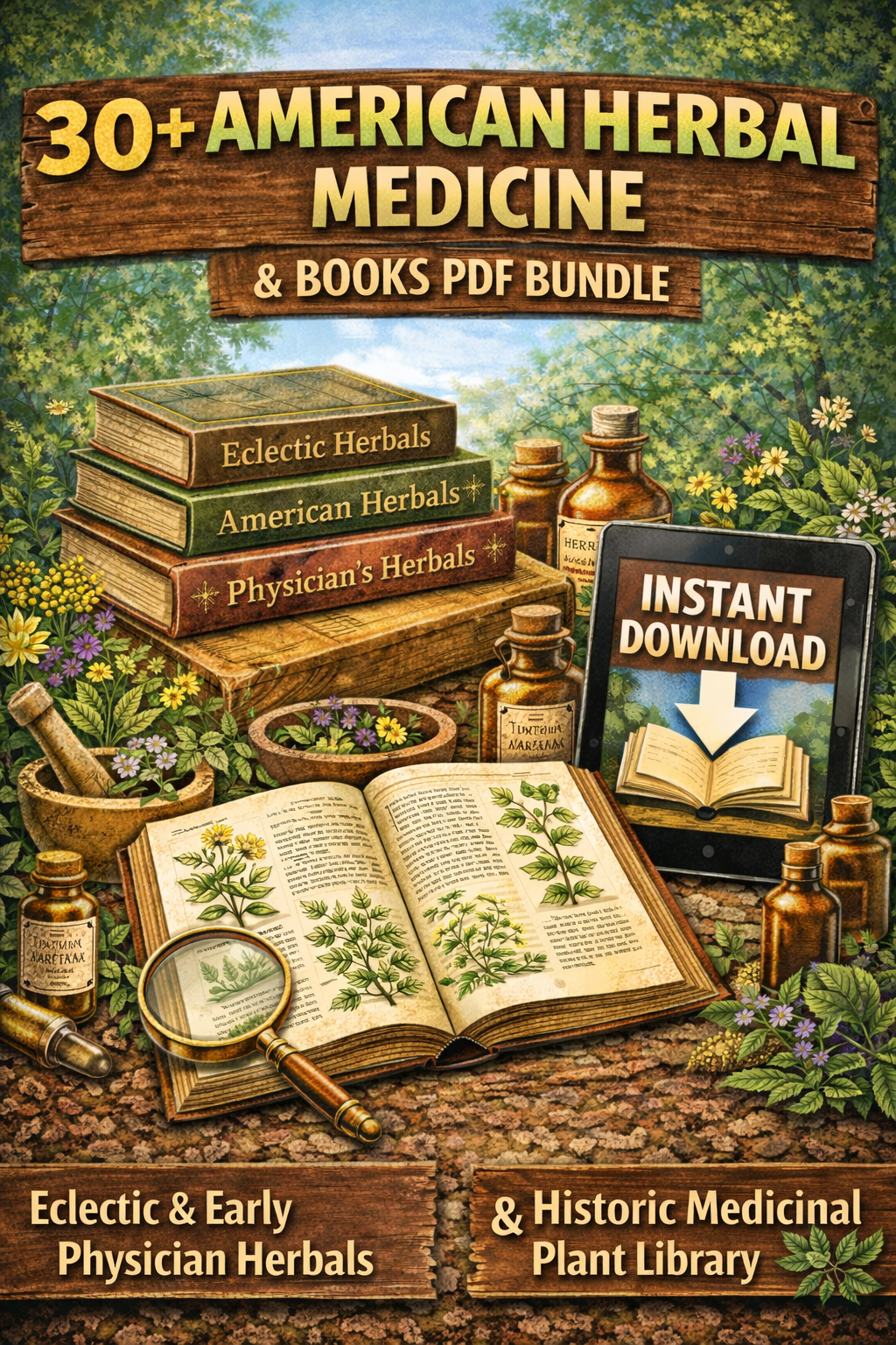 30+ American Herbal Medicine Books PDF Bundle | Eclectic & Early Physician Herbals | Historic Medicinal Plant Library | Instant Download