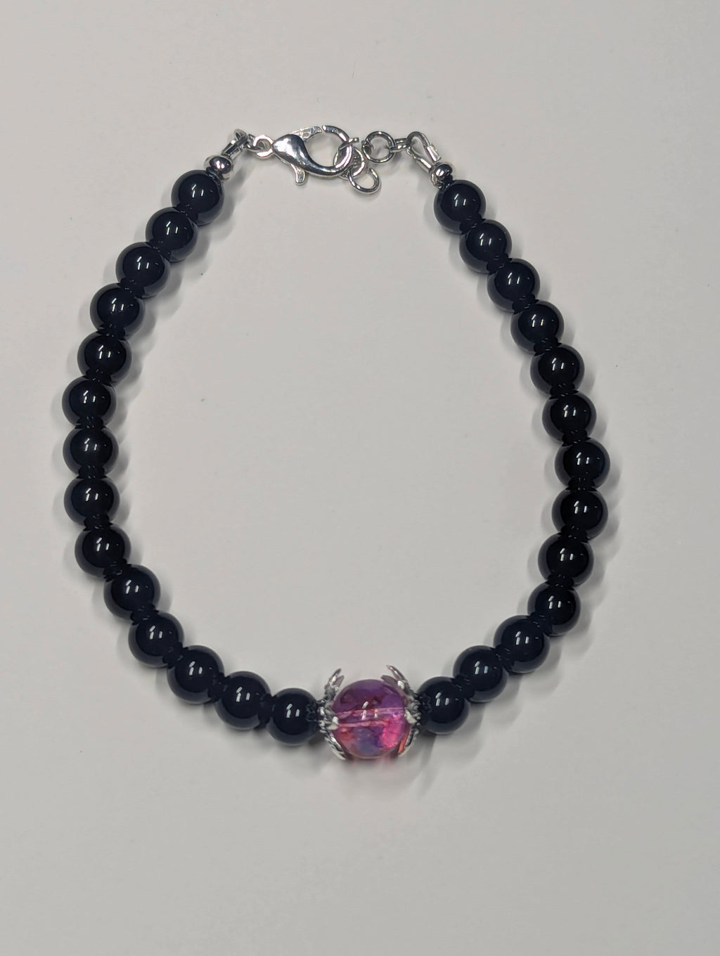Midnight Flame Black Glass Bead Bracelet