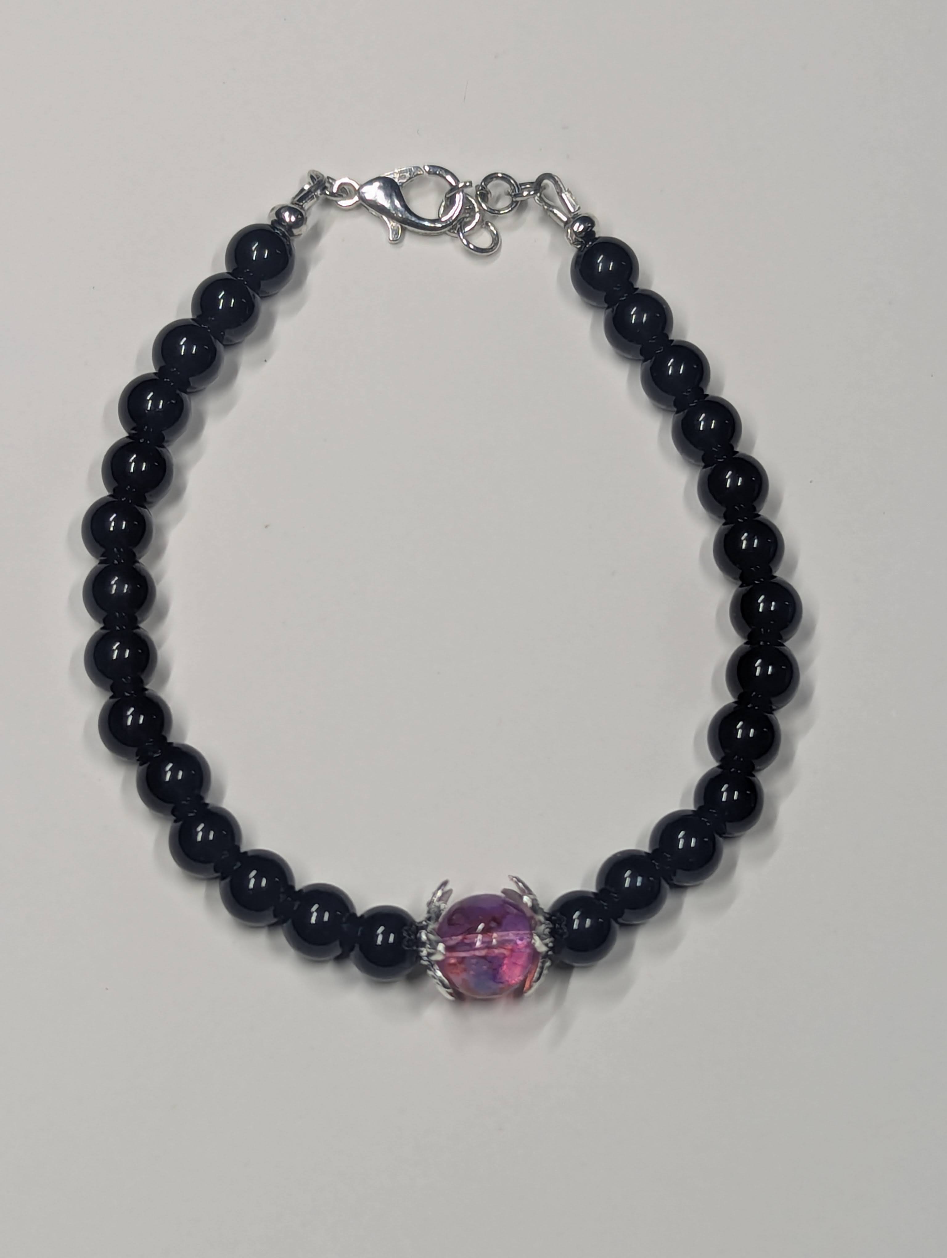 Midnight Flame Black Glass Bead Bracelet