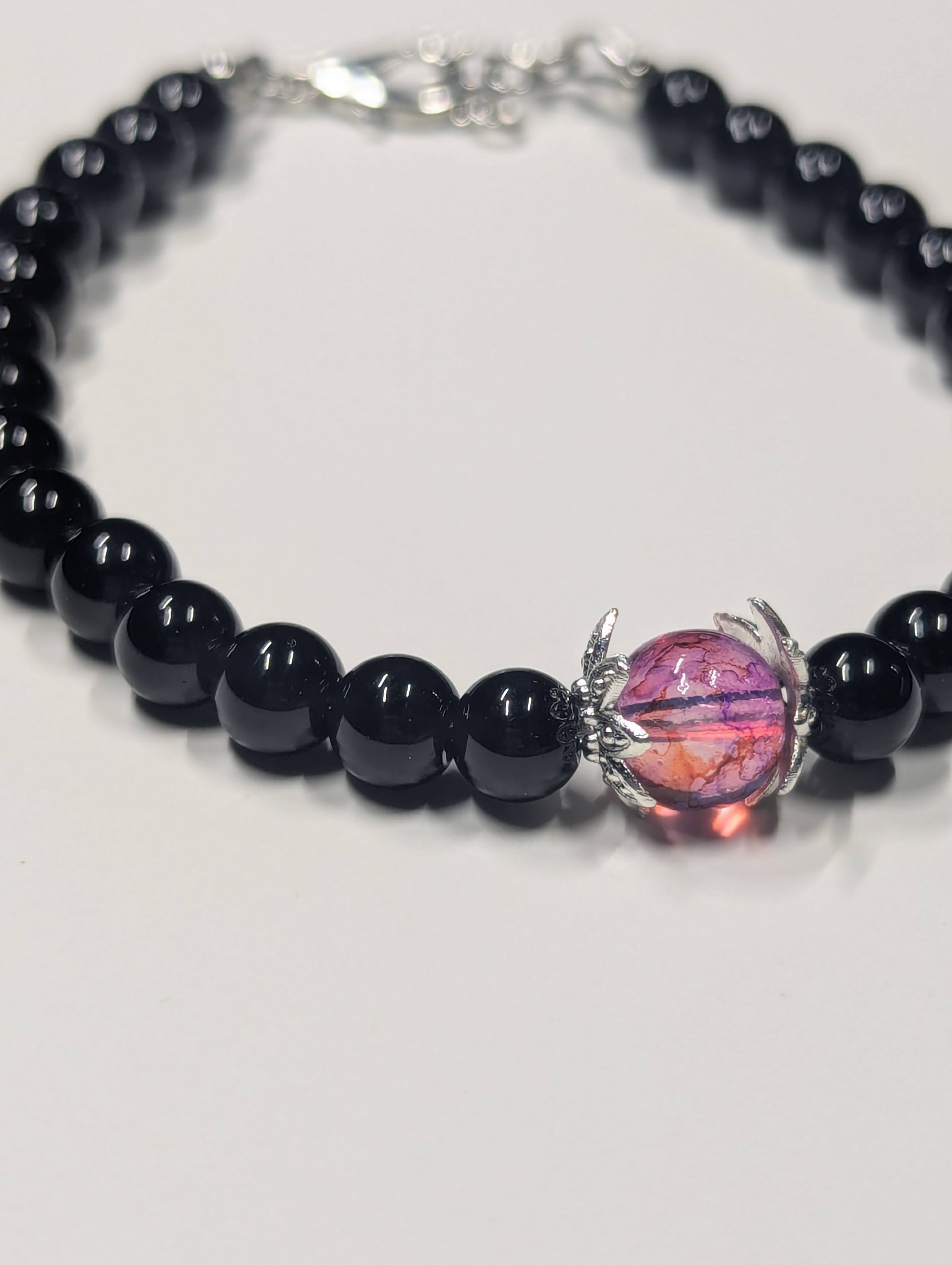 Midnight Flame Black Glass Bead Bracelet