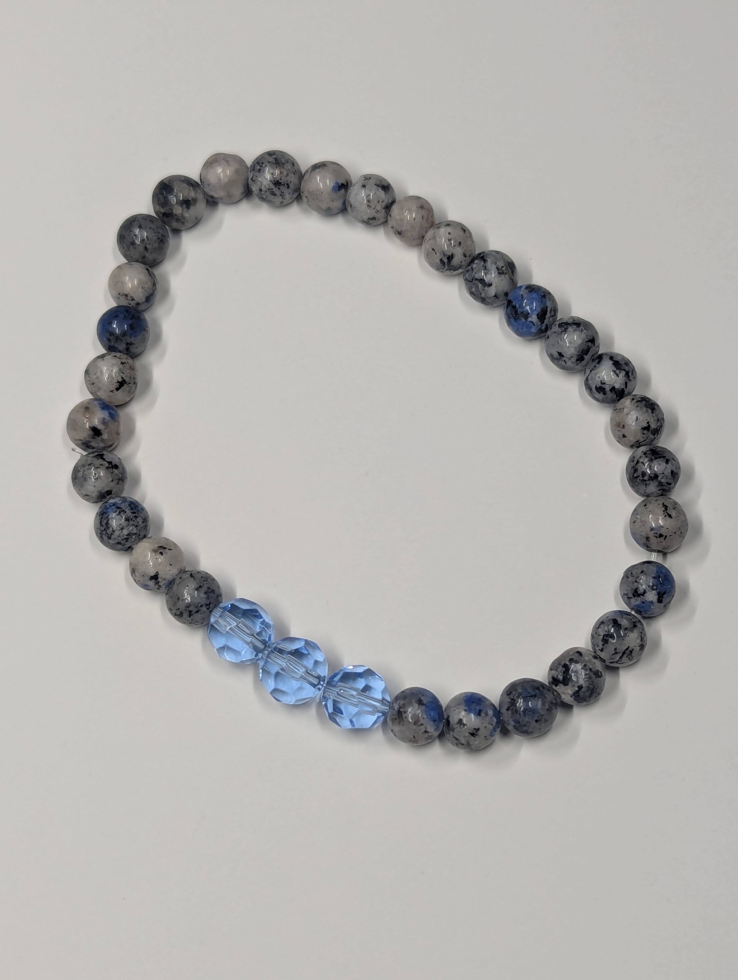 Tideglass Blue Crystal & Granite Stretch Bracelet