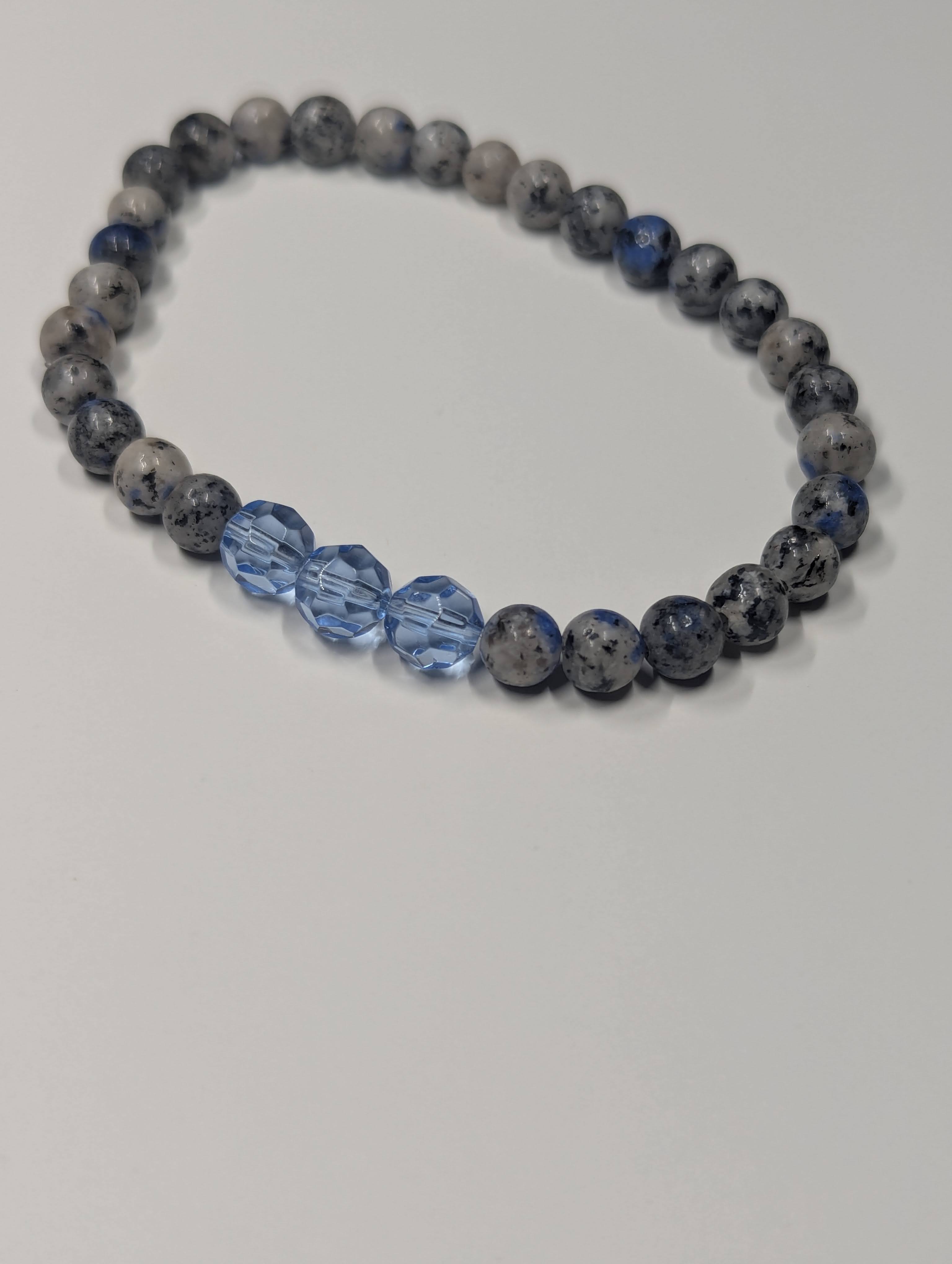 Tideglass Blue Crystal & Granite Stretch Bracelet