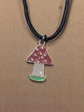 Enchanted Toadstool Mushroom Necklace on Leather Cord