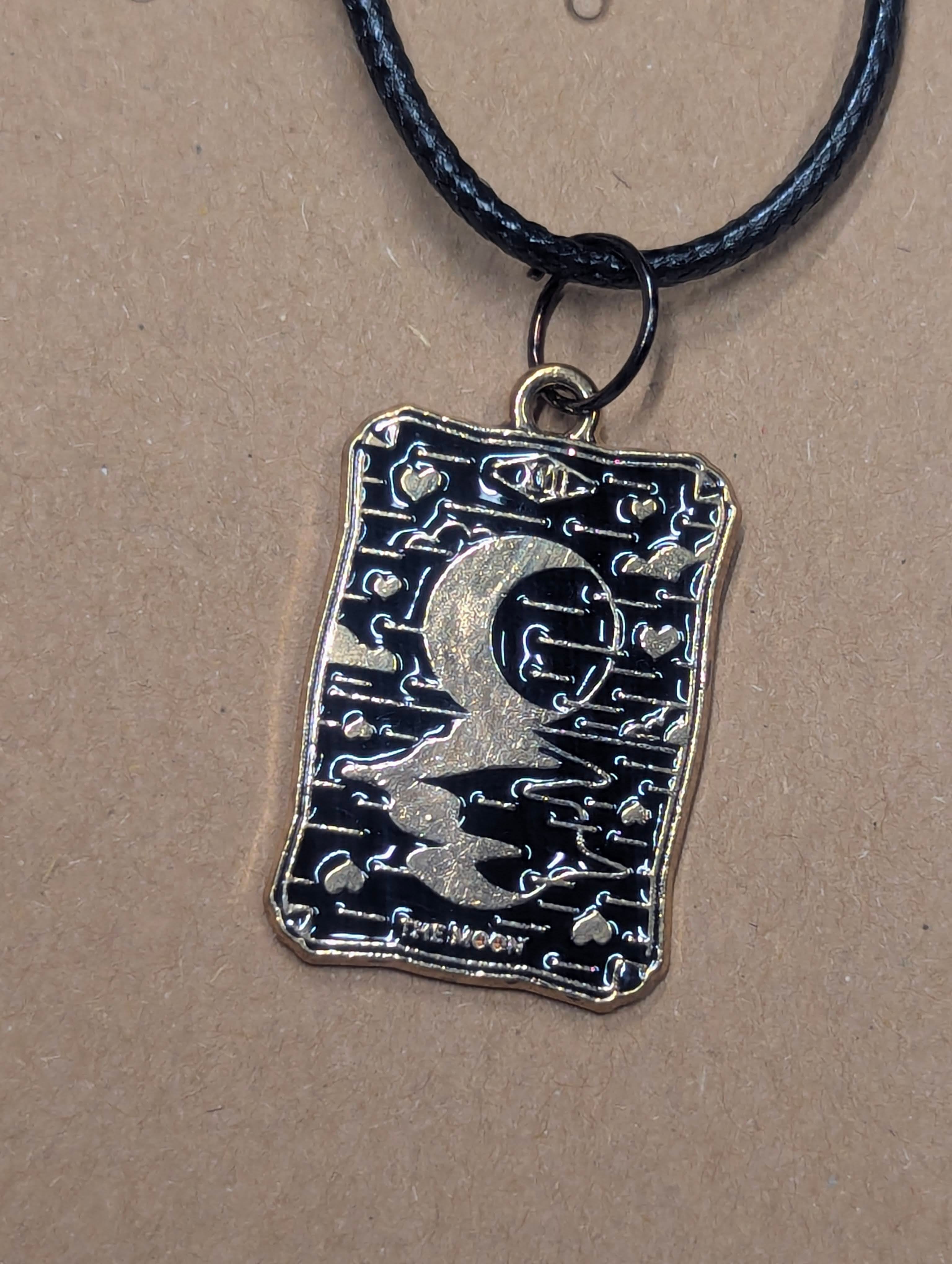 “The Moon” Tarot Card Necklace on Leather Cord