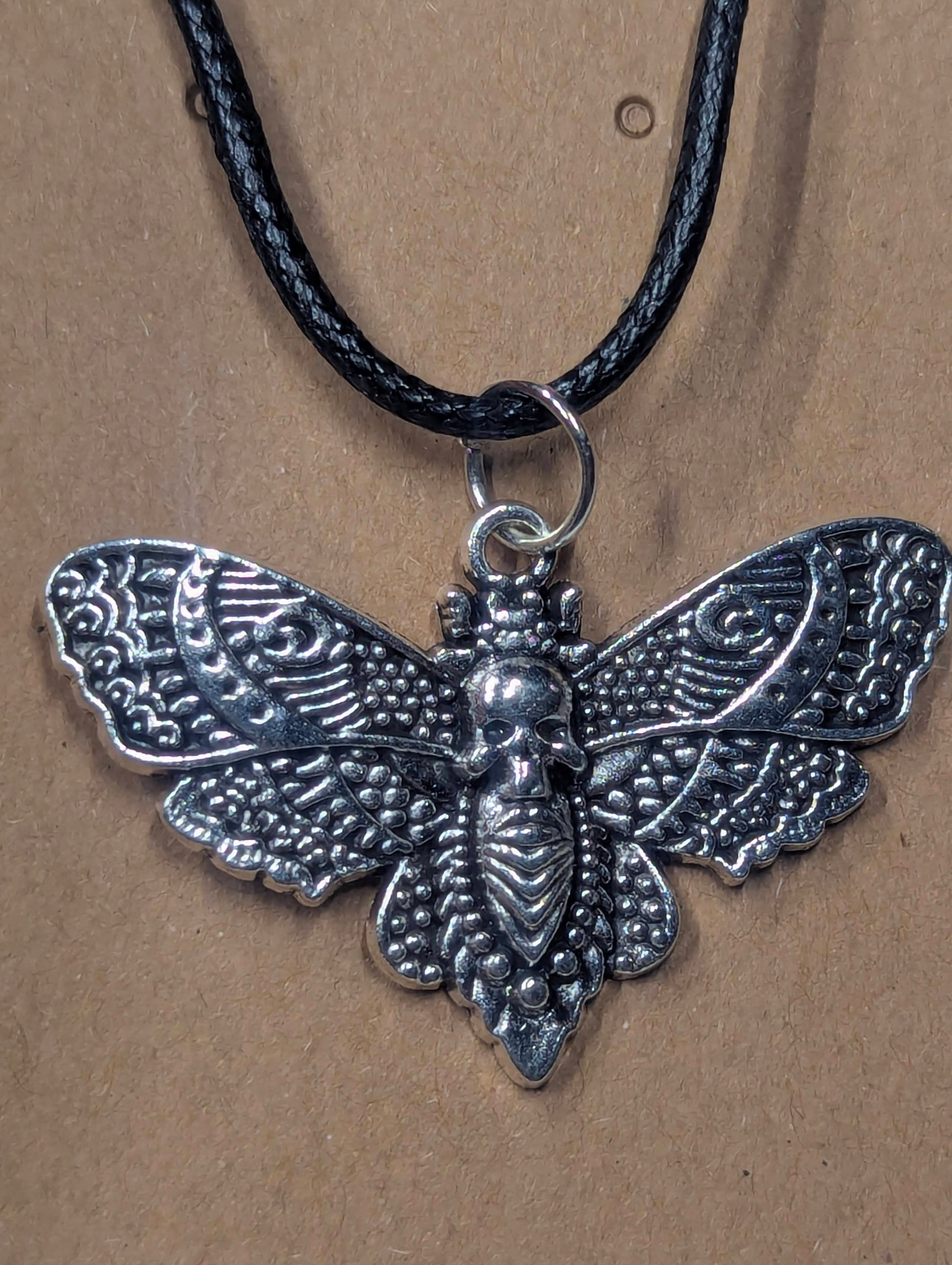 Death’s‑Head Moth Necklace on Leather Cord