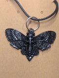 Black Death’s‑Head Moth Necklace on Leather Cord