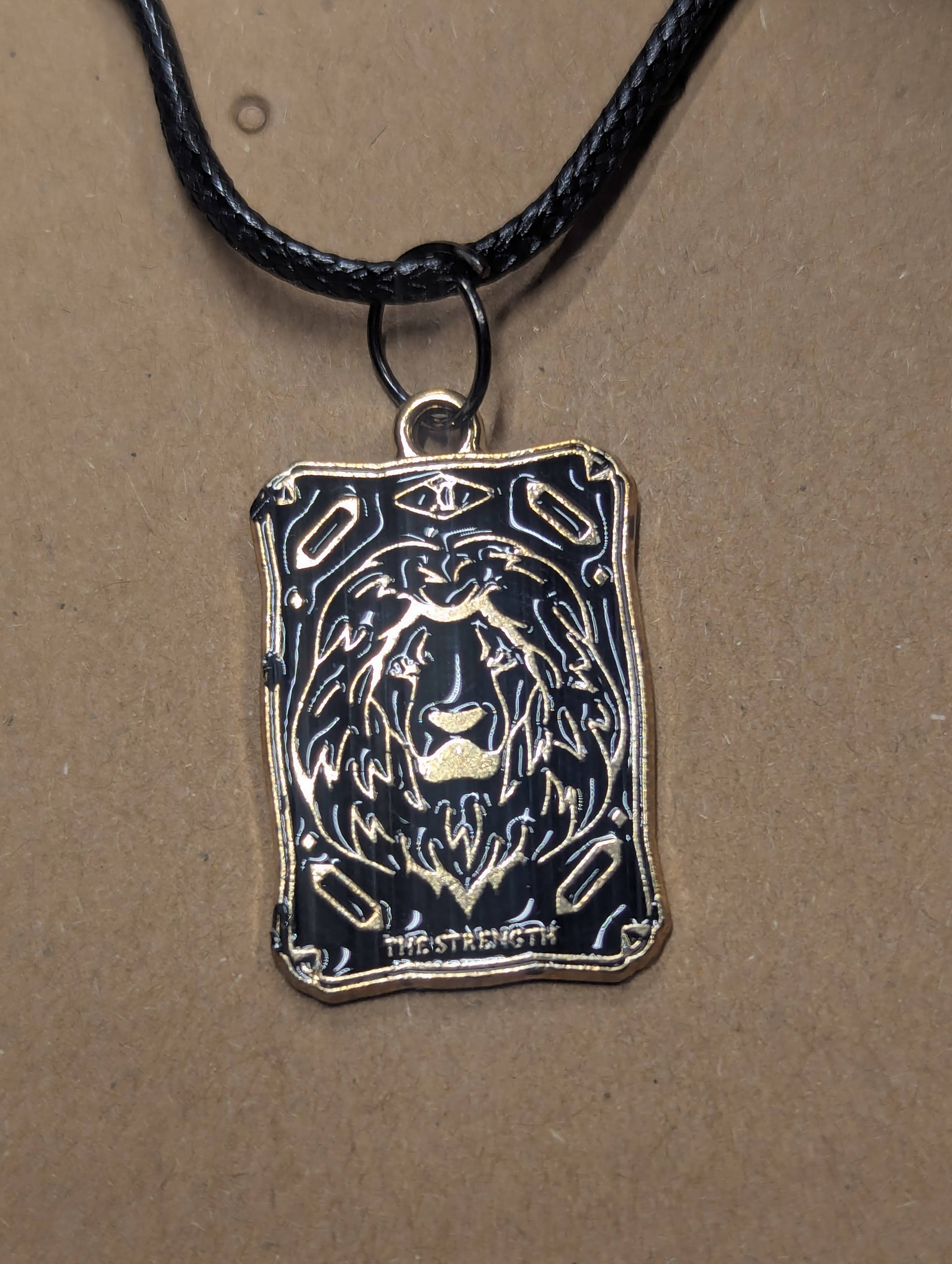 “Strength” Tarot Card Necklace on Leather Cord