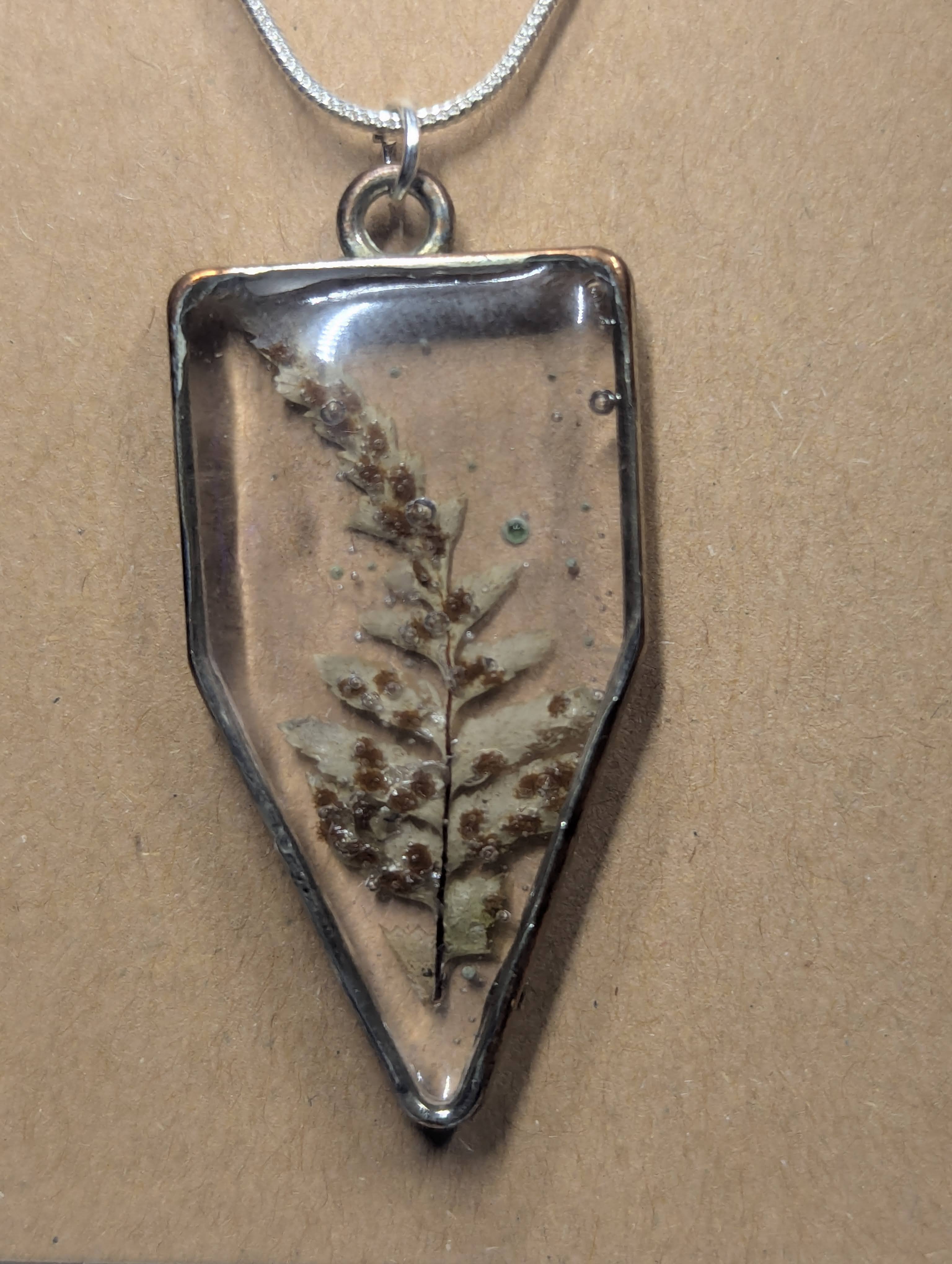 Spores & Fronds Fern Specimen Necklace on Stainless Chain