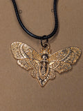 Golden Death’s‑Head Moth Necklace on Leather Cord
