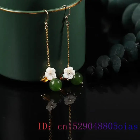 Green Jade Flower Earrings Natural Amulet Crystal Gemstone Gifts Zircon Jewelry 925 Silver Women Charm Chalcedony Fashion