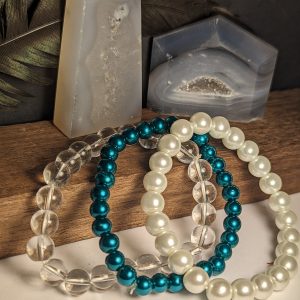 stretch bracelet teal white clear