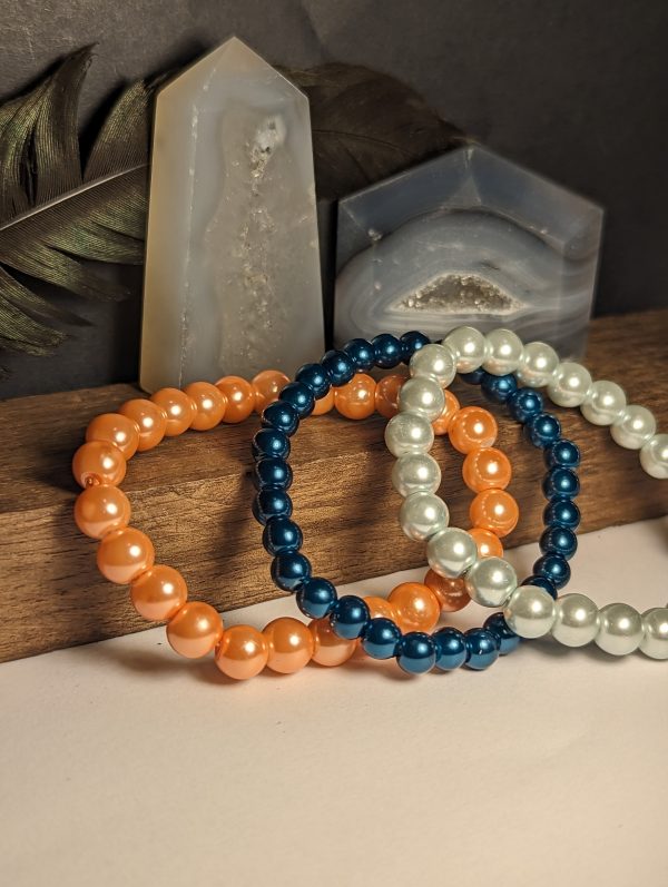 stretch bracelet salmon teal pearl