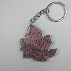 Pink Crystal Cluster Resin Keychain – Floral Base