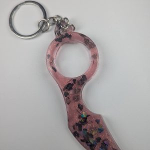 Pink Heart Glitter Resin Keychain – Curved Design
