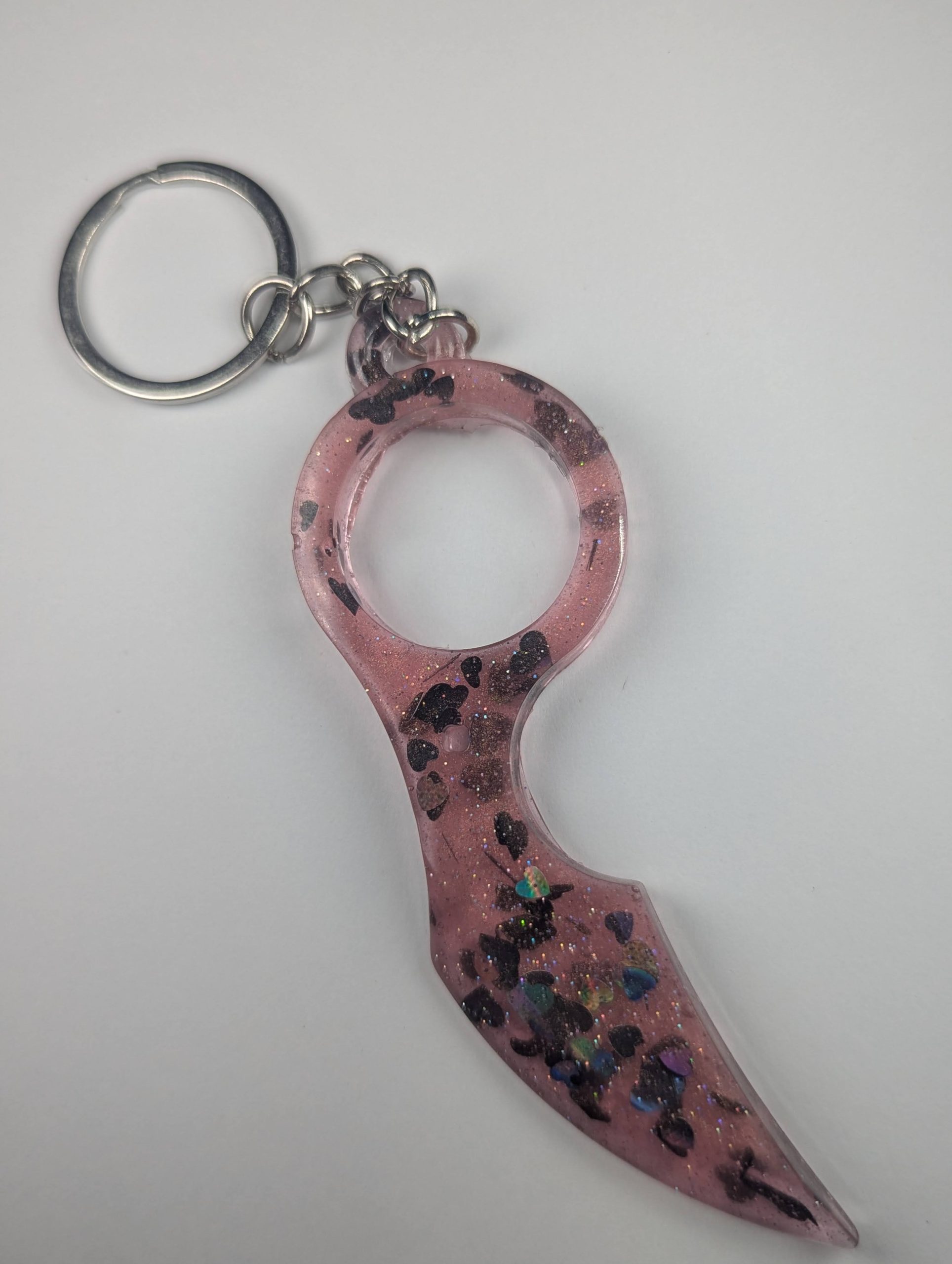 Pink Heart Glitter Resin Keychain – Curved Design
