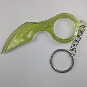 Neon Green Glitter Resin Keychain – Curved Blade Shape