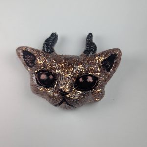 Horned Cat Resin Magnet – Bronze Glitter