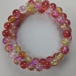 Pink, Red & Yellow Cracked Glass Bead Bracelet