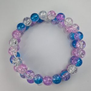 Pink, Blue & Clear Cracked Glass Bead Bracelet